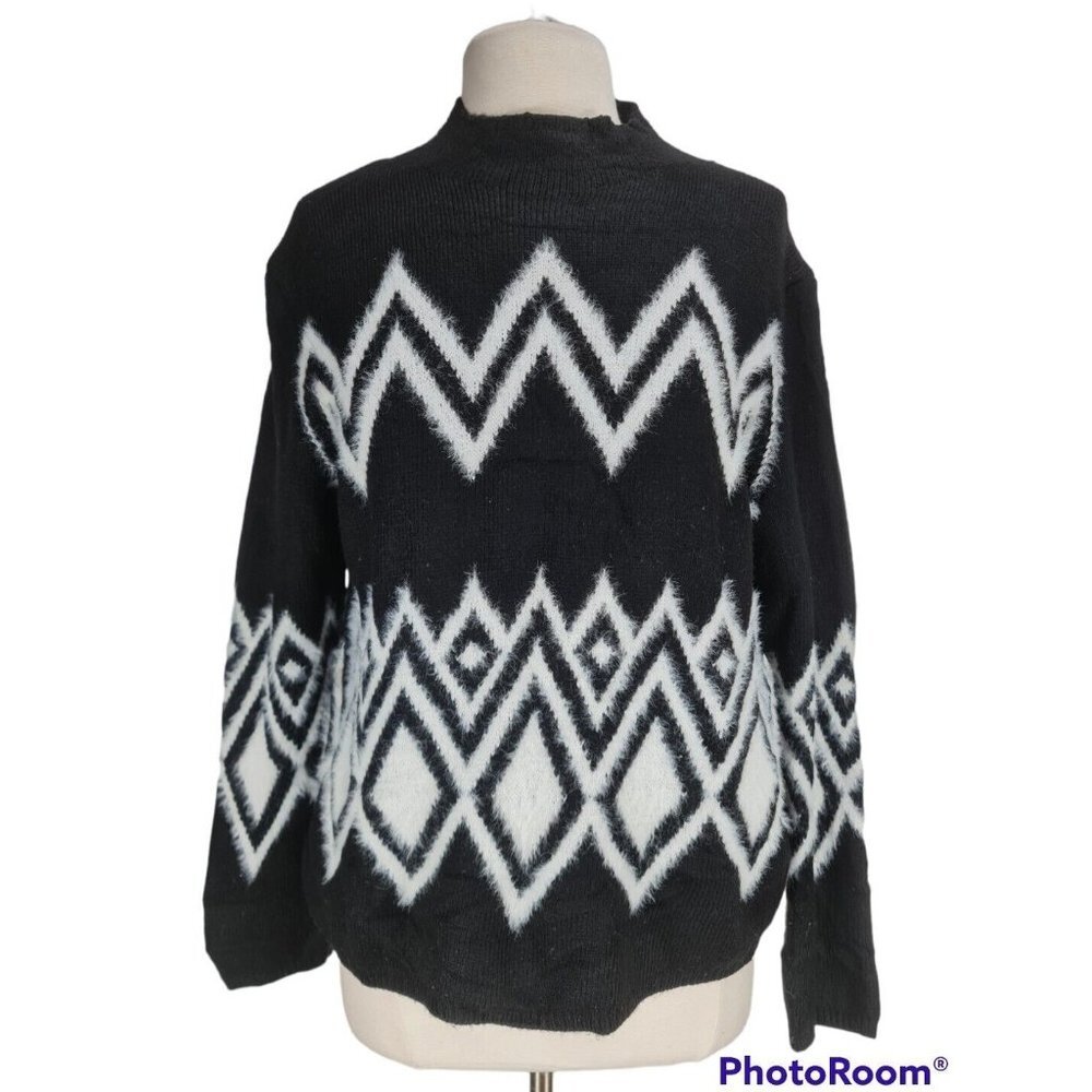 BANANA REPUPBLIC Black White Pullover Hight Neck Sweater Women M loose fit. 129P